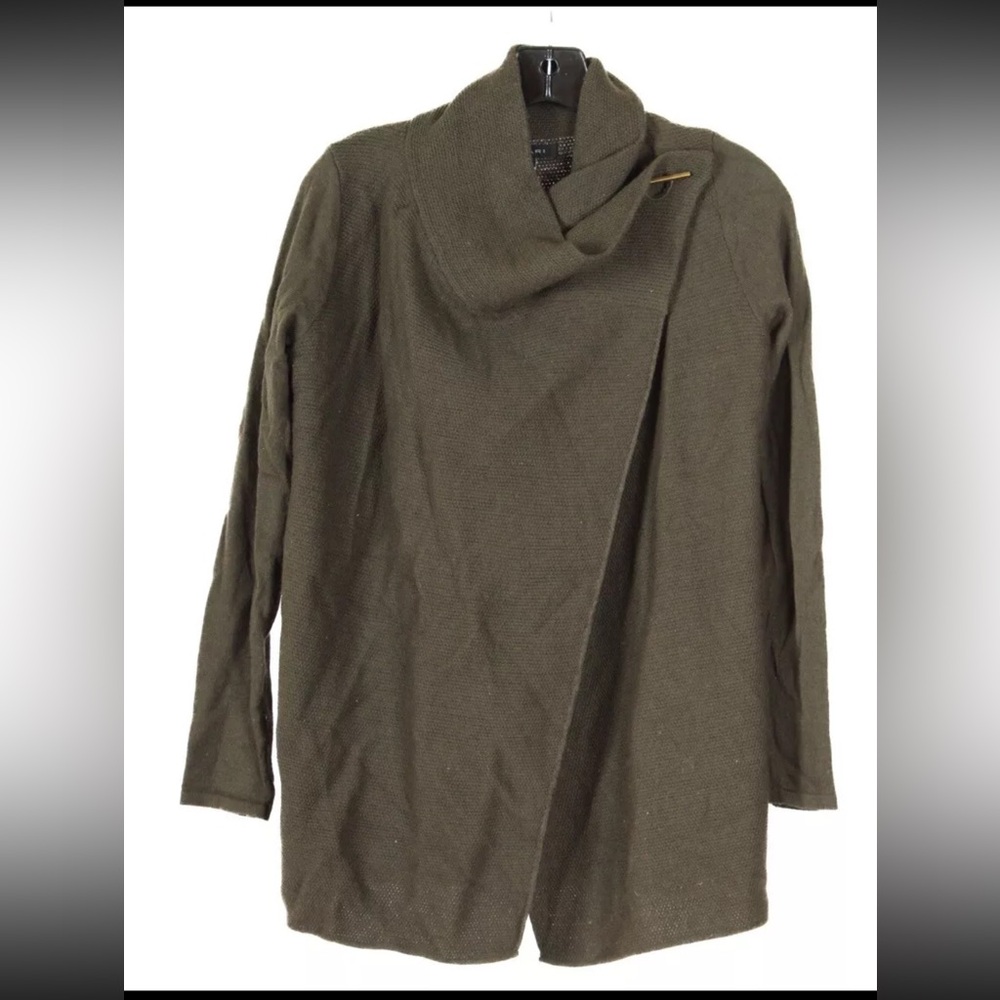 Tahari Women’s Sweater XS Green Long Sleeve Cardigan Merino Wool Wrap Knit
